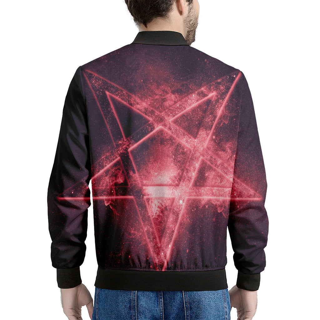 Fiery Reversed Pentagram Print Men's Bomber Jacket