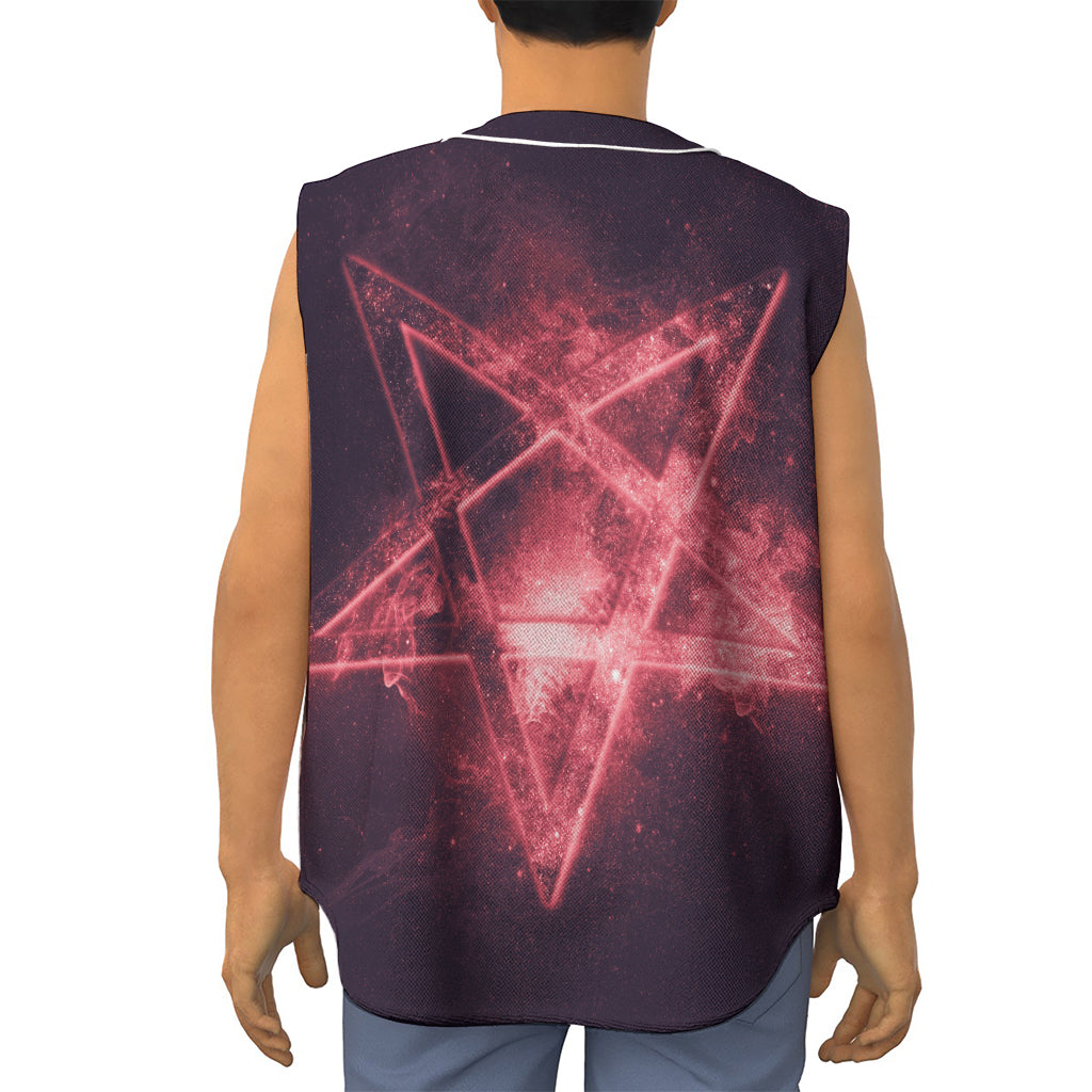 Fiery Reversed Pentagram Print Sleeveless Baseball Jersey