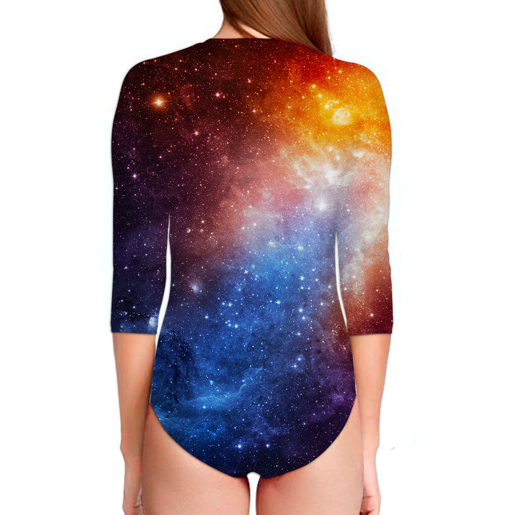 Fiery Universe Nebula Galaxy Space Print Long Sleeve Swimsuit