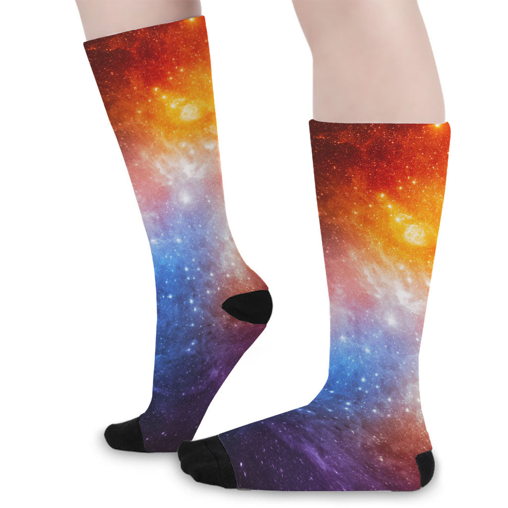 Fiery Universe Nebula Galaxy Space Print Long Socks