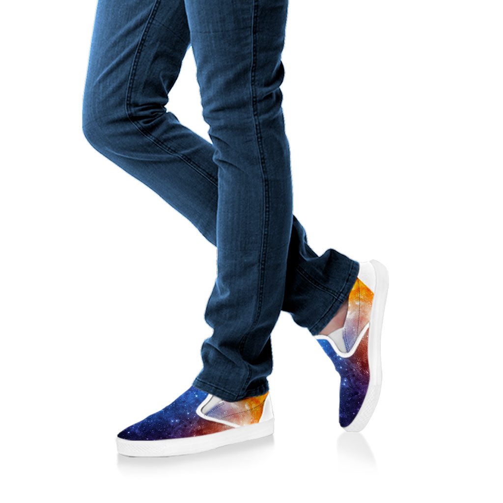 Fiery Universe Nebula Galaxy Space Print White Slip On Sneakers