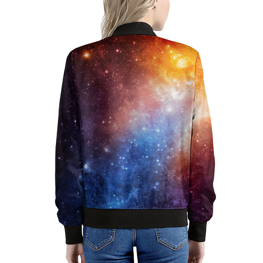 Fiery Universe Nebula Galaxy Space Print Women's Bomber Jacket