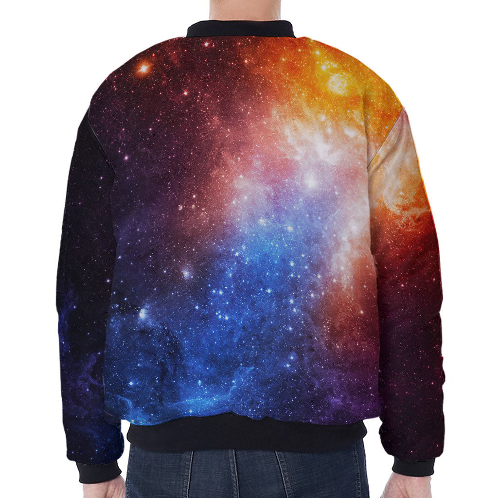 Fiery Universe Nebula Galaxy Space Print Zip Sleeve Bomber Jacket