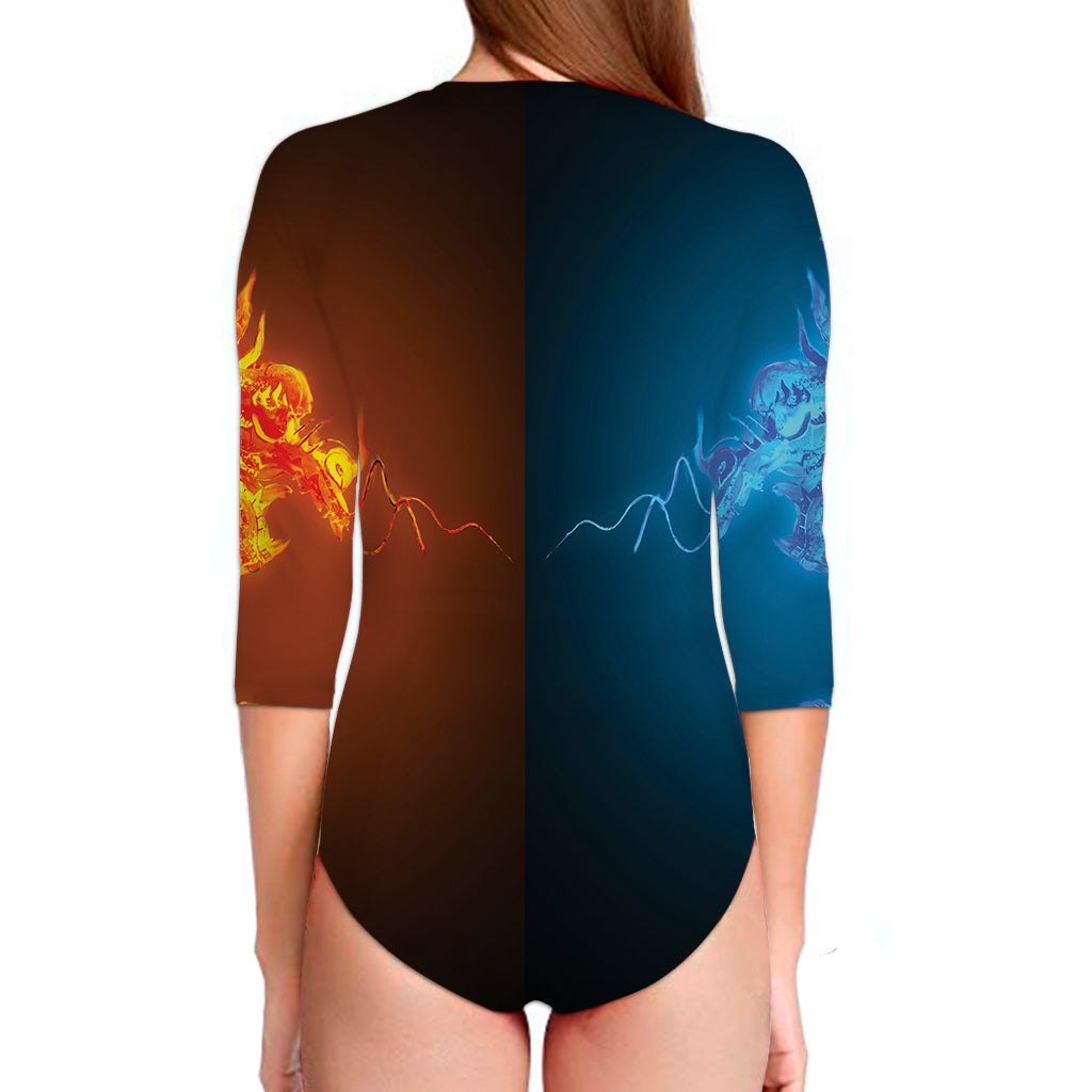 Fire And Ice Dragons Print Long Sleeve Swimsuit