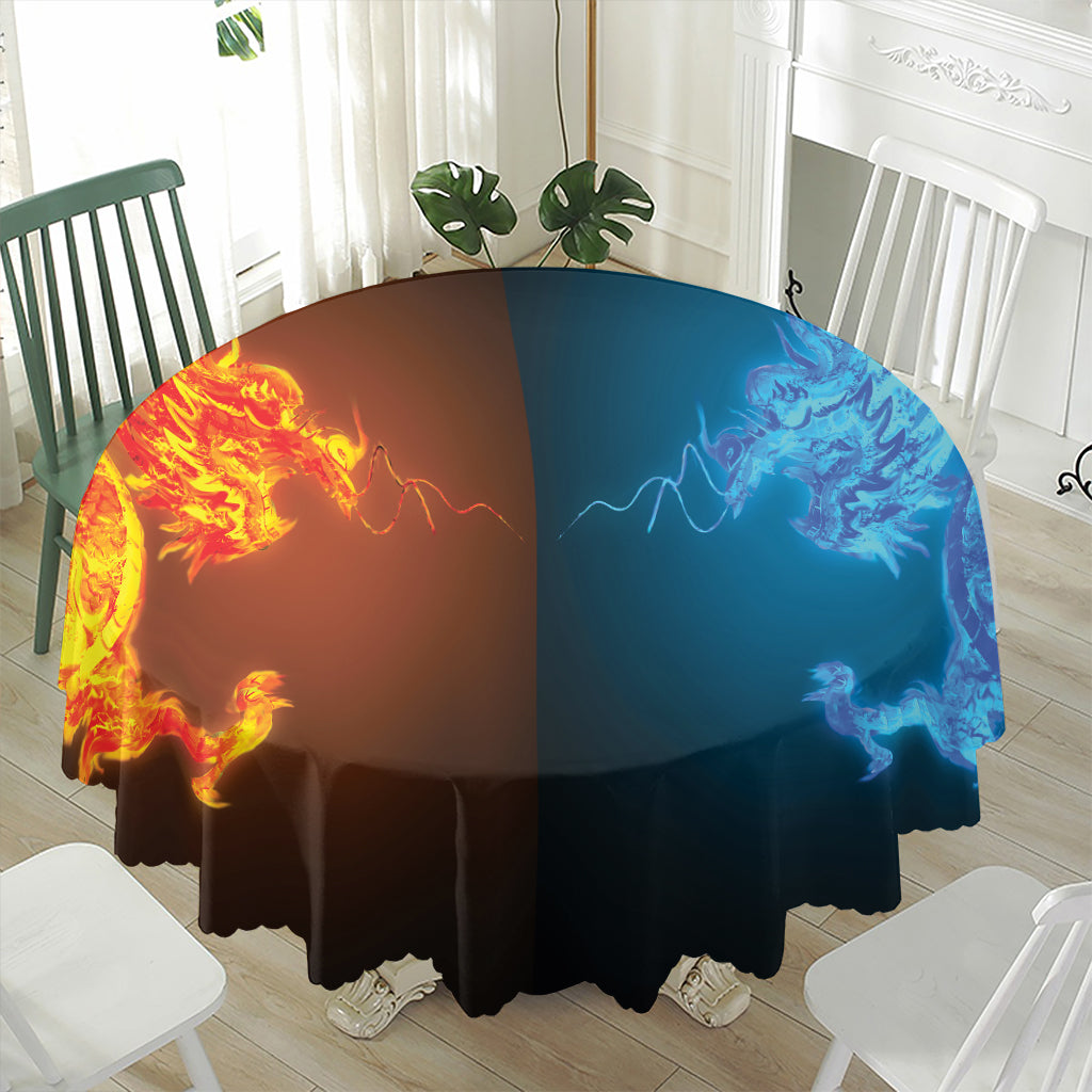 Fire And Ice Dragons Print Waterproof Round Tablecloth