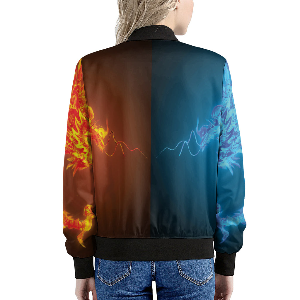 Fire And Ice Dragons Print Women's Bomber Jacket