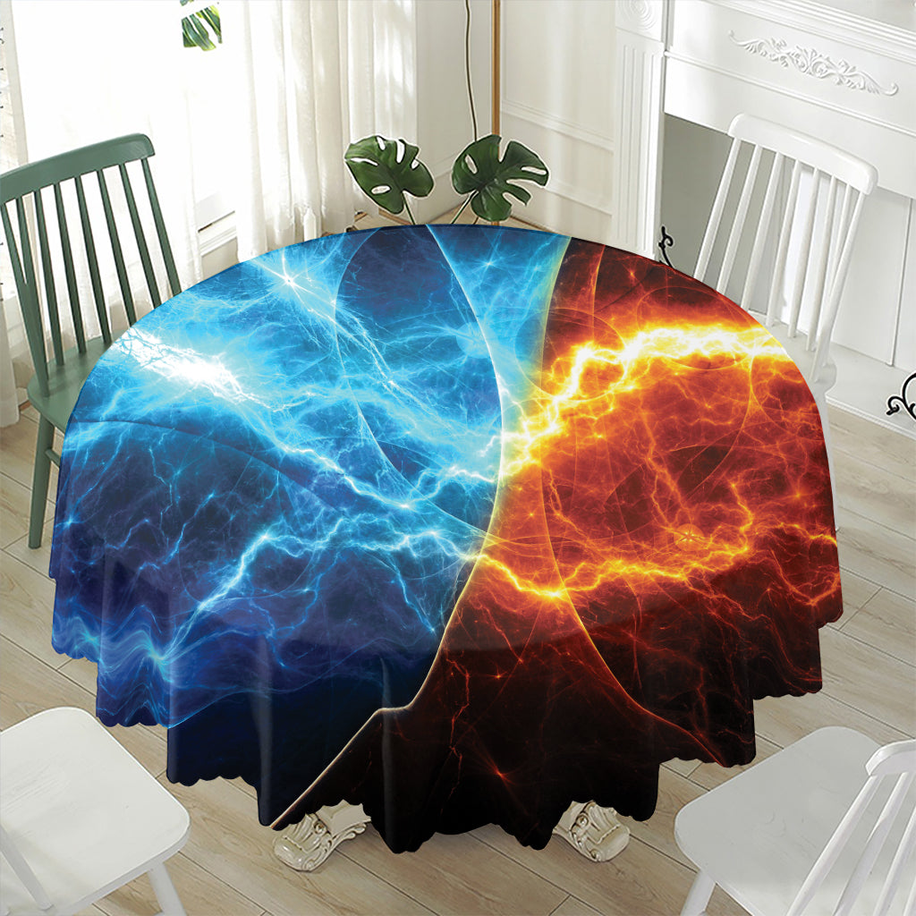 Fire And Ice Energy Print Waterproof Round Tablecloth