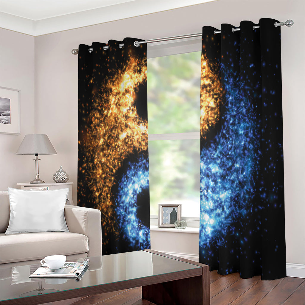 Fire And Ice Sparkle Yin Yang Print Extra Wide Grommet Curtains