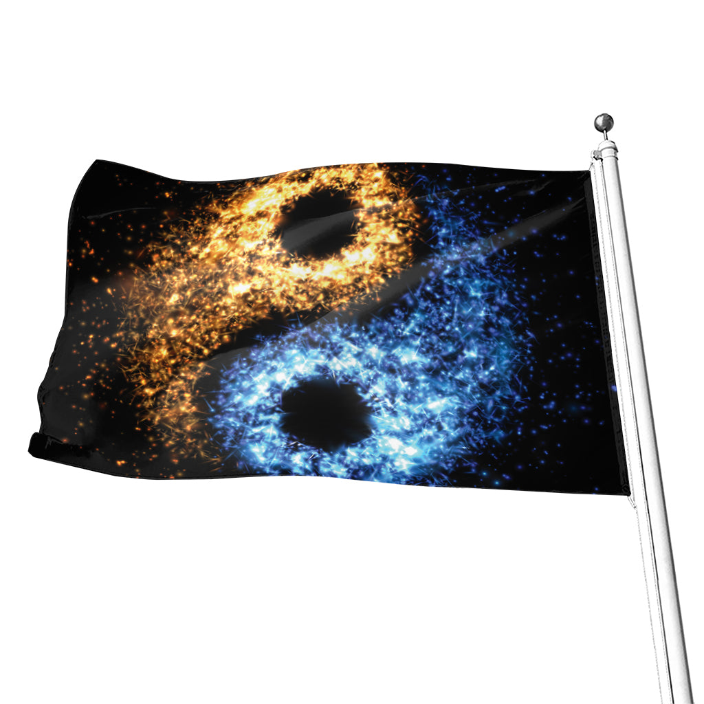 Fire And Ice Sparkle Yin Yang Print Flag