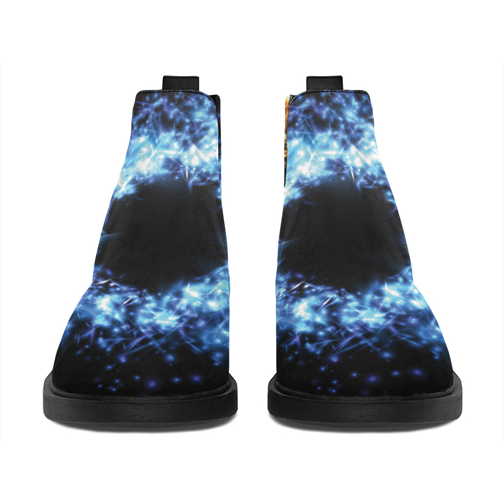 Fire And Ice Sparkle Yin Yang Print Flat Ankle Boots
