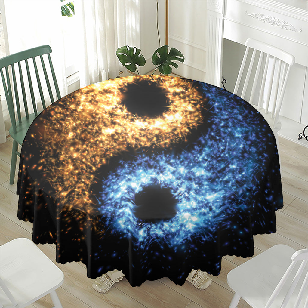 Fire And Ice Sparkle Yin Yang Print Waterproof Round Tablecloth