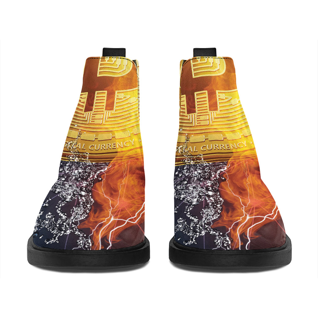 Fire And Water Bitcoin Print Flat Ankle Boots