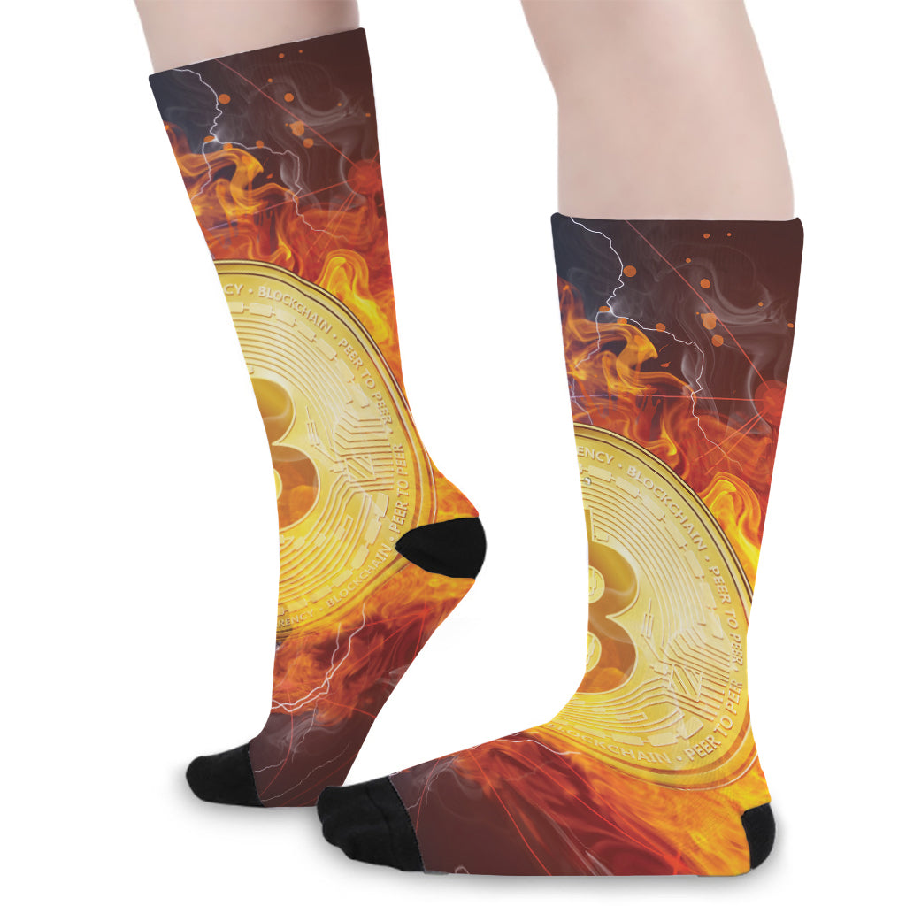 Fire And Water Bitcoin Print Long Socks
