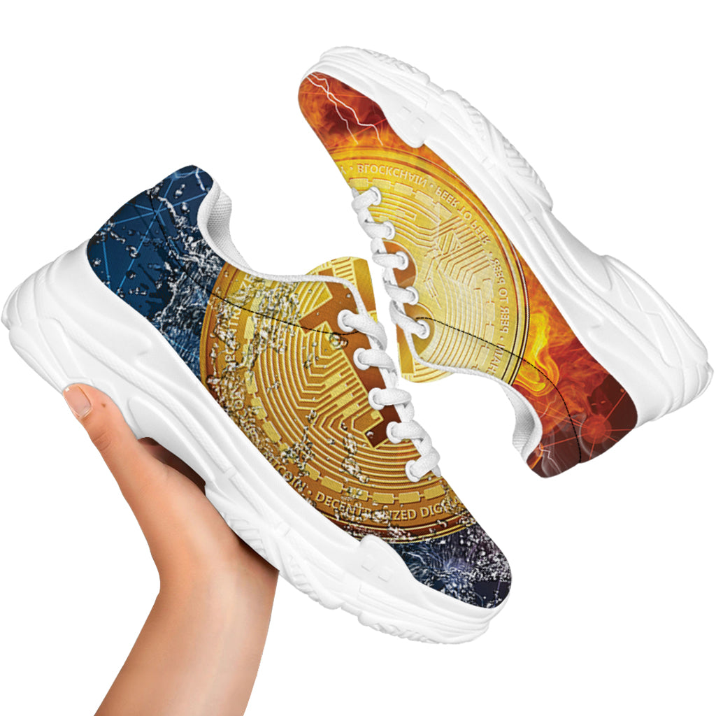 Fire And Water Bitcoin Print White Chunky Shoes