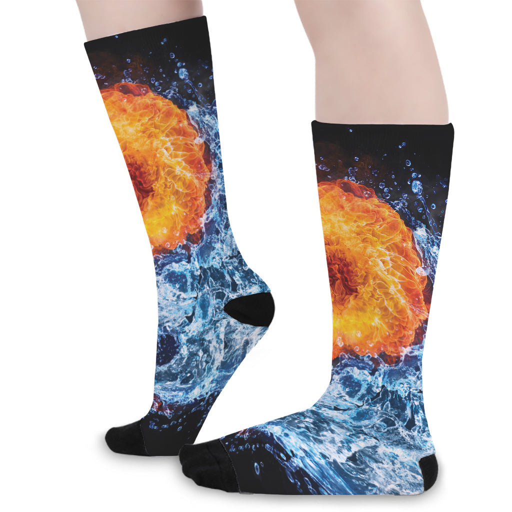 Fire And Water Yin Yang Print Long Socks