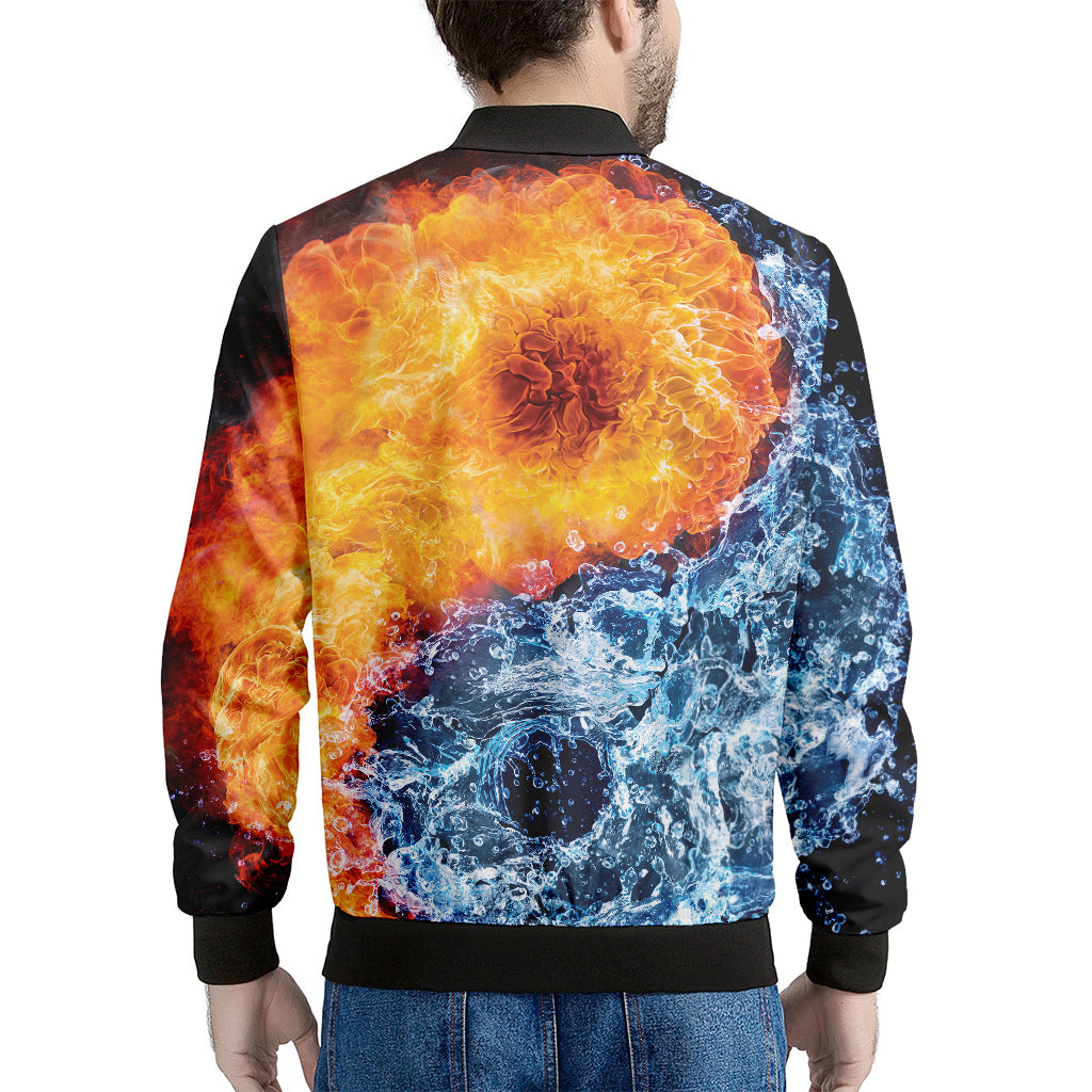Fire And Water Yin Yang Print Men's Bomber Jacket
