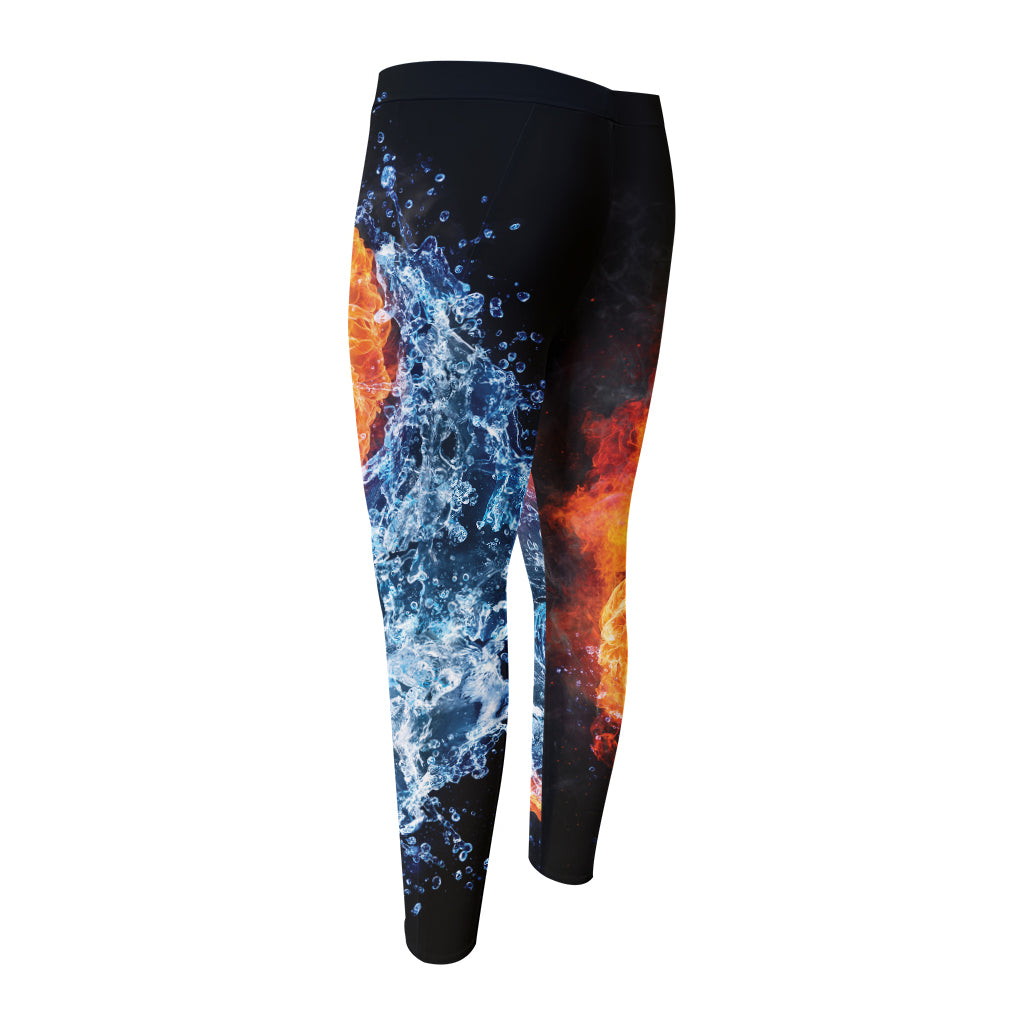 Fire And Water Yin Yang Print Men's Compression Pants