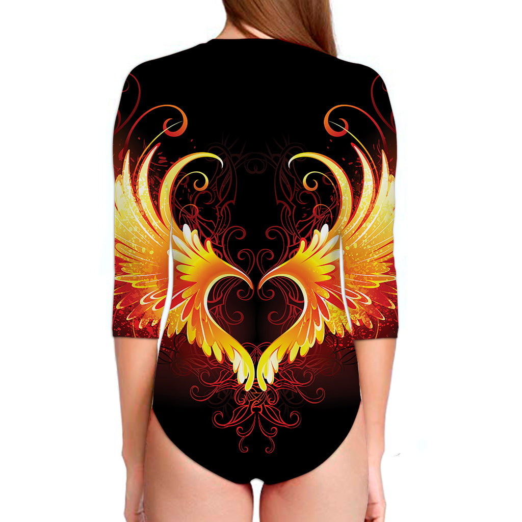 Fire Angel Wings Print Long Sleeve Swimsuit