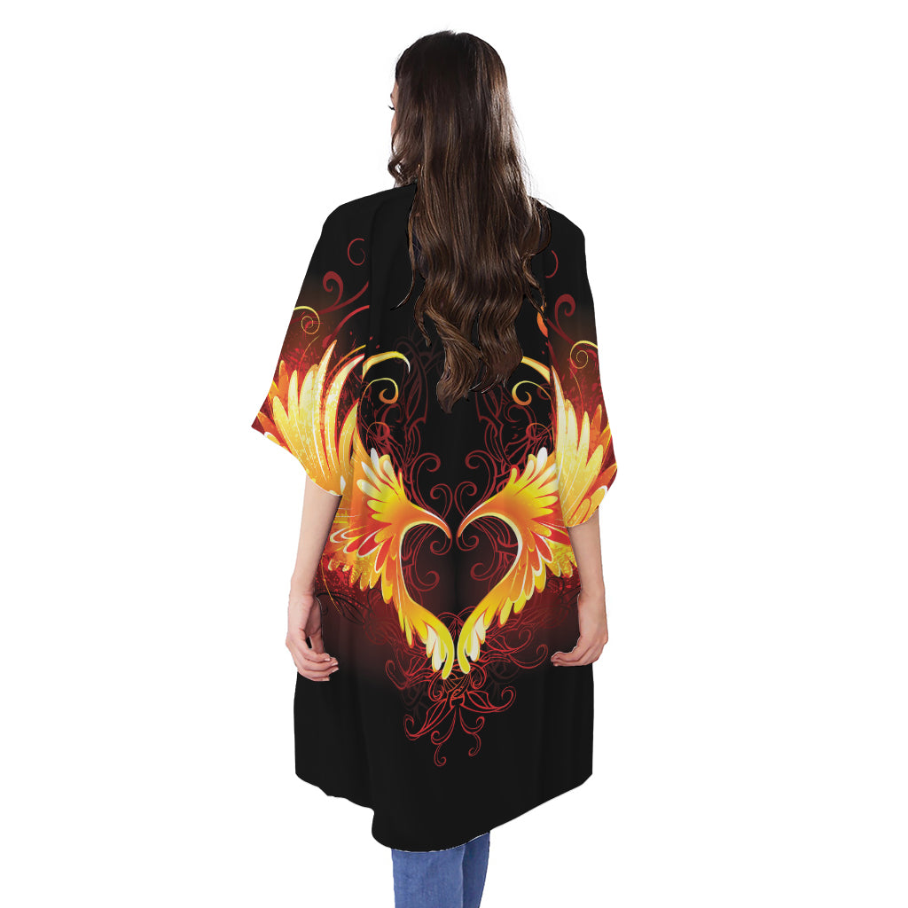 Fire Angel Wings Print Open Front Beach Cover Up