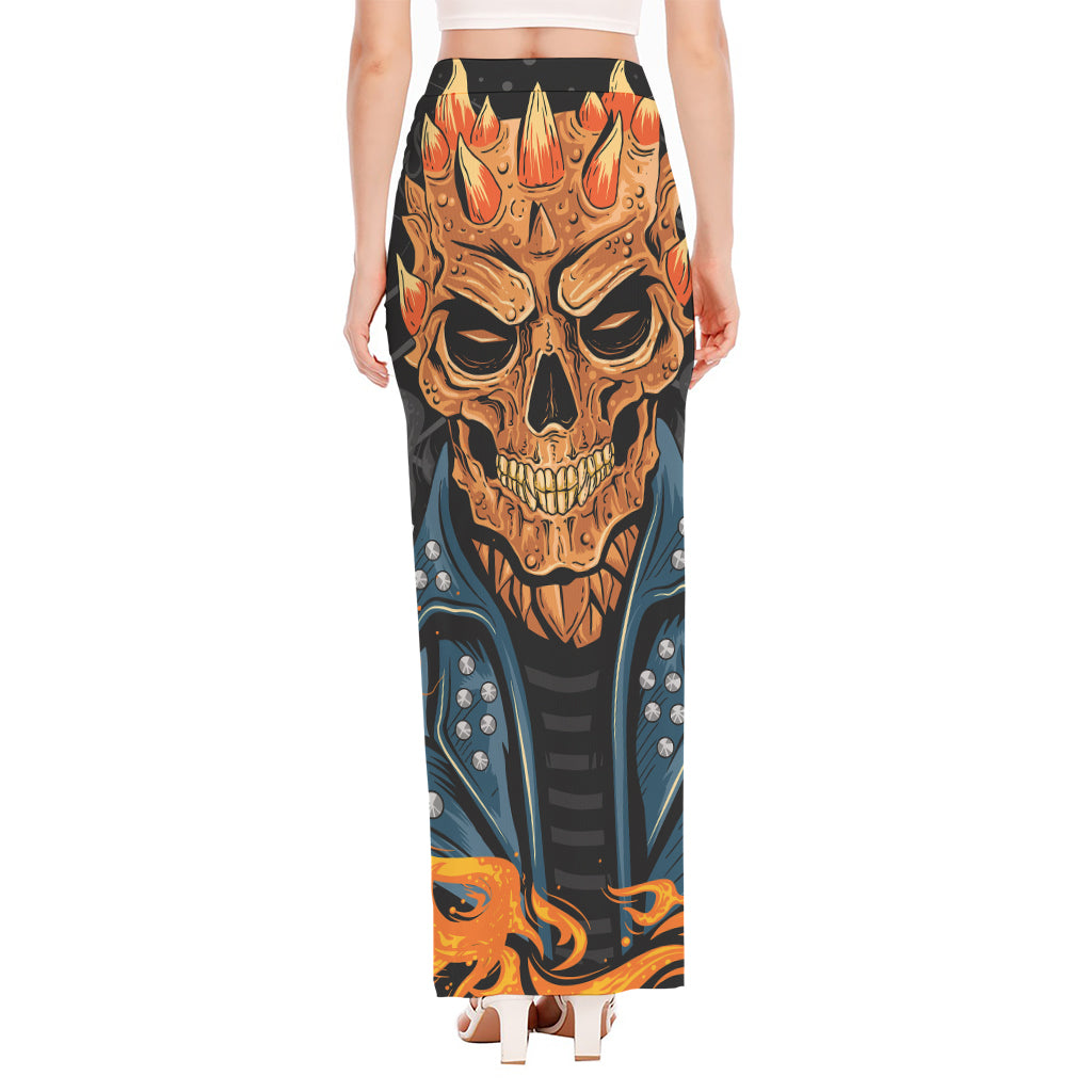 Fire Punk Devil Print High Slit Maxi Skirt