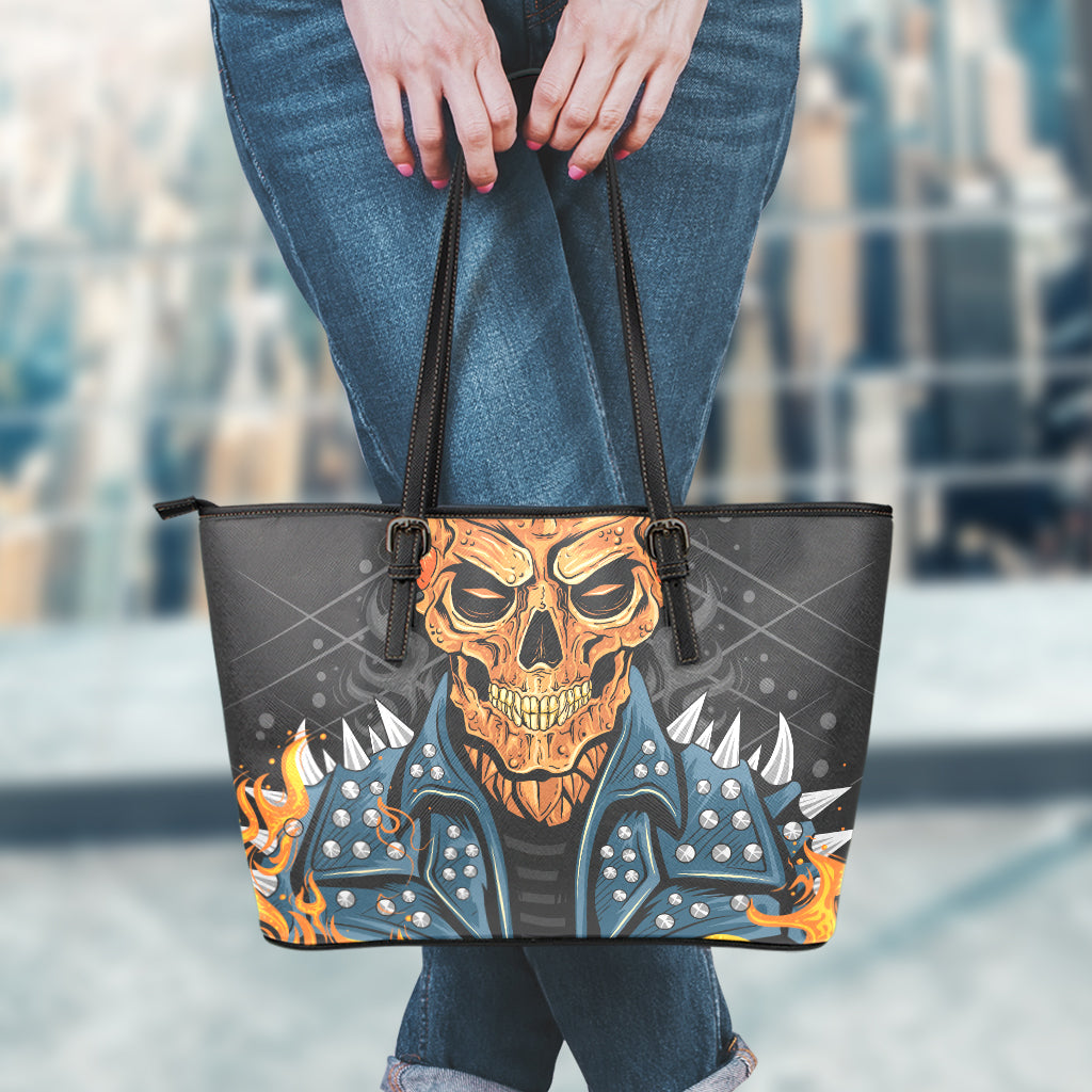 Fire Punk Devil Print Leather Tote Bag