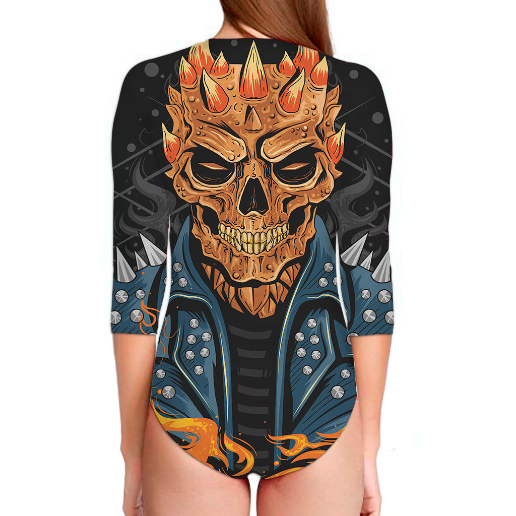 Fire Punk Devil Print Long Sleeve Swimsuit
