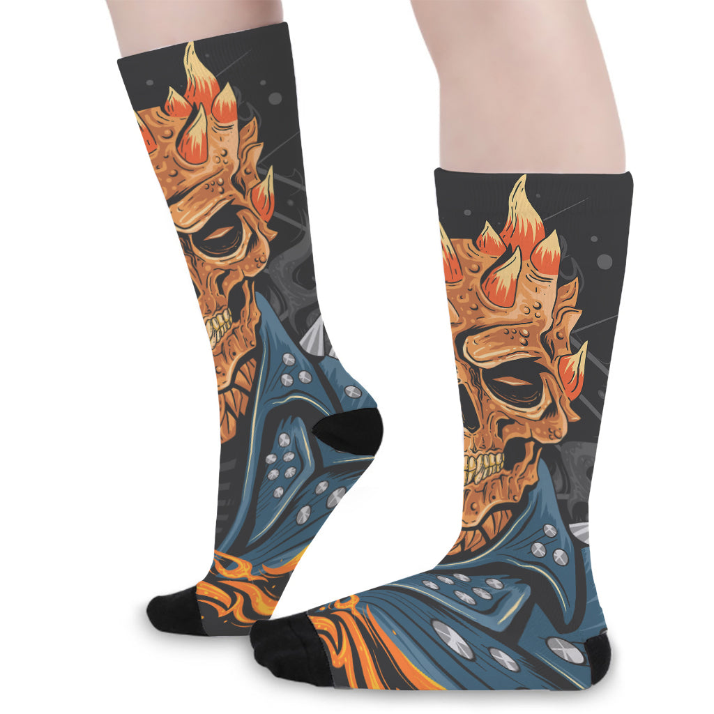 Fire Punk Devil Print Long Socks