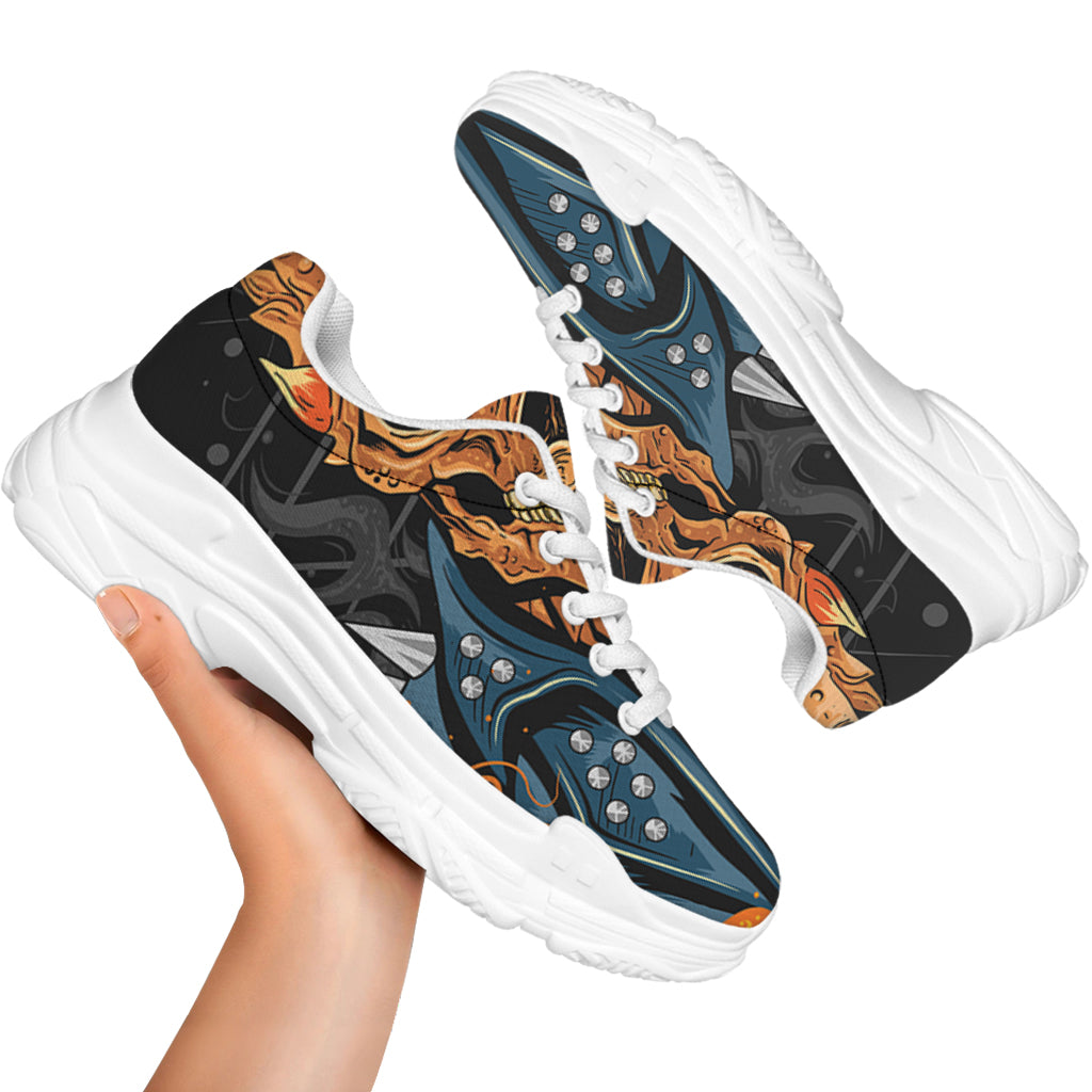 Fire Punk Devil Print White Chunky Shoes