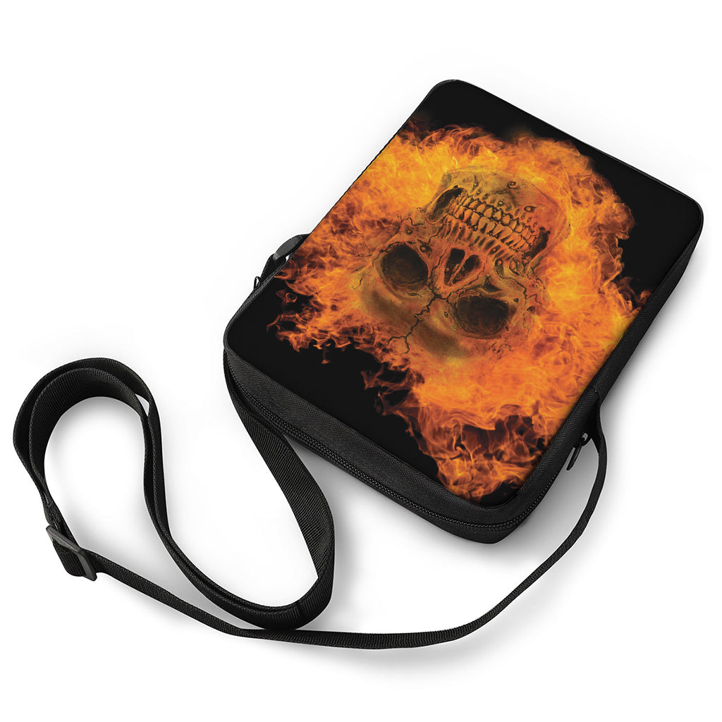 Fire Skull Print Rectangular Crossbody Bag