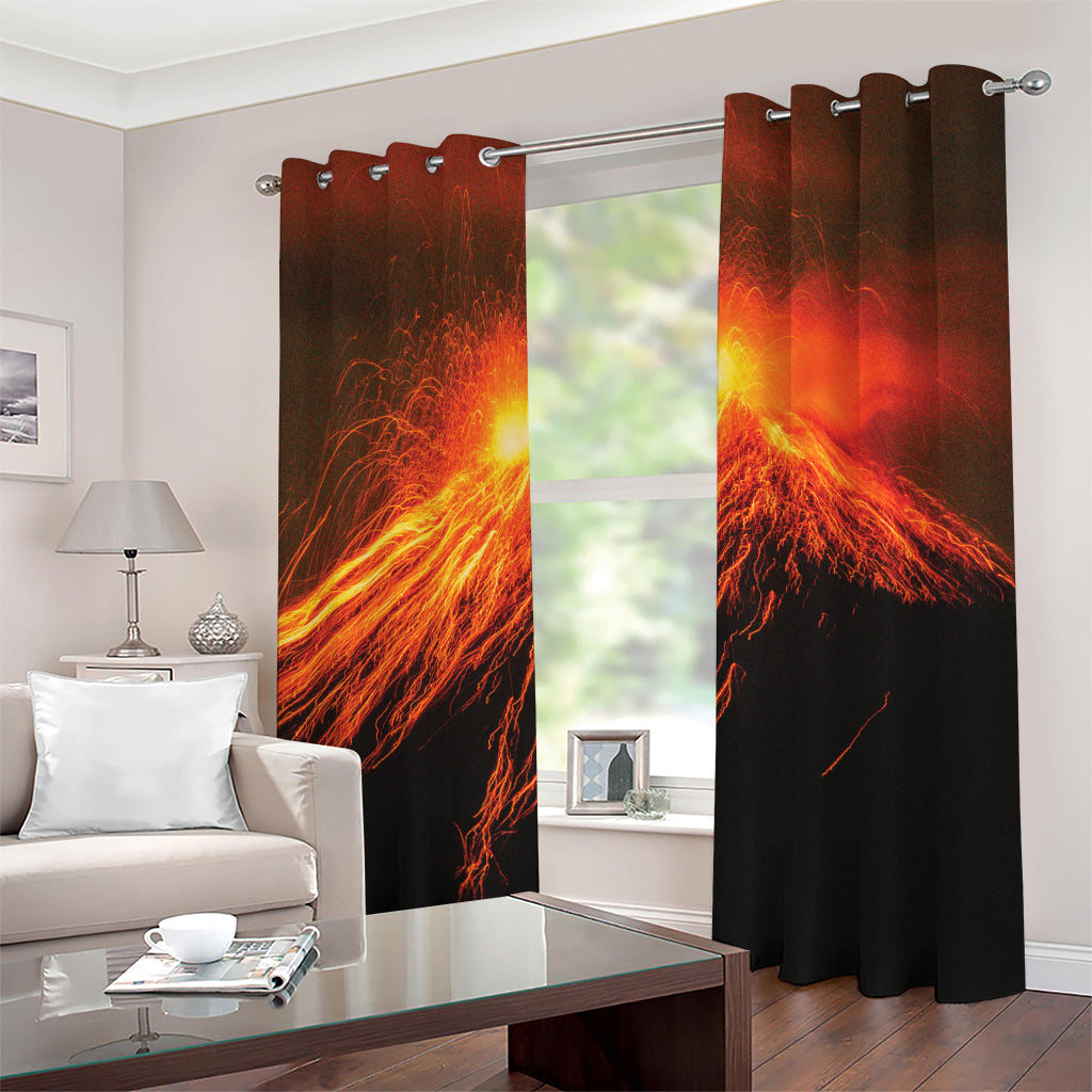 Fire Volcano Print Grommet Curtains
