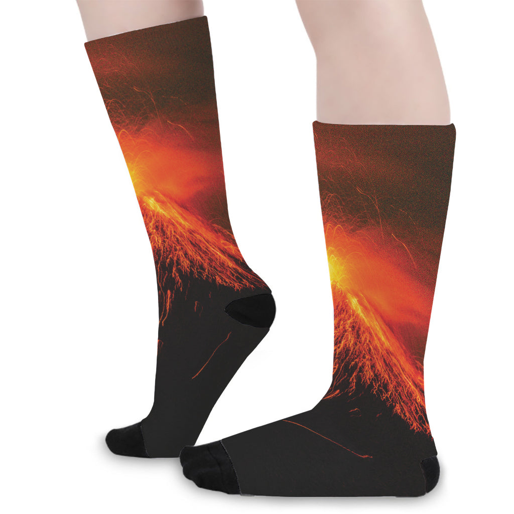 Fire Volcano Print Long Socks