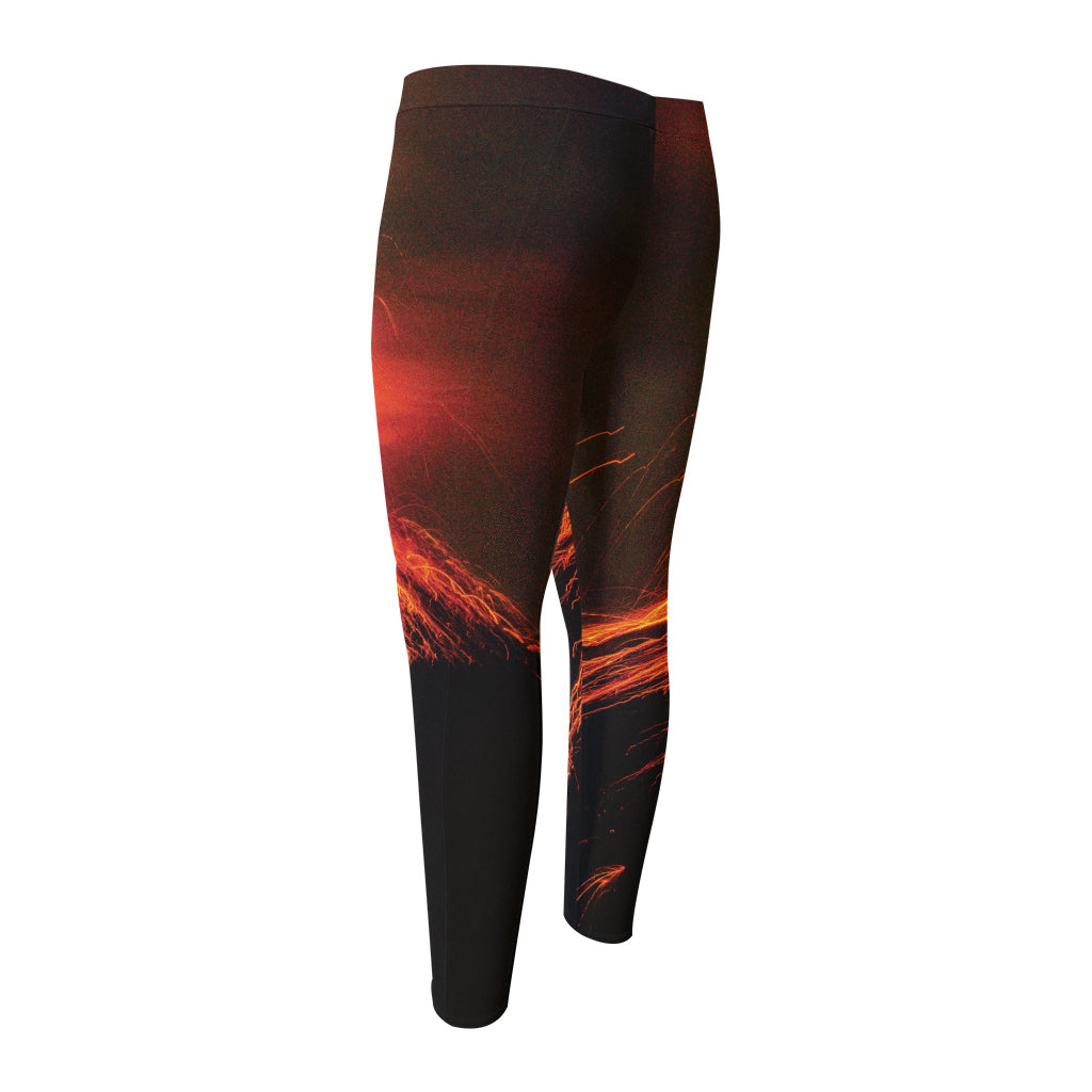 Fire Volcano Print Men's Compression Pants