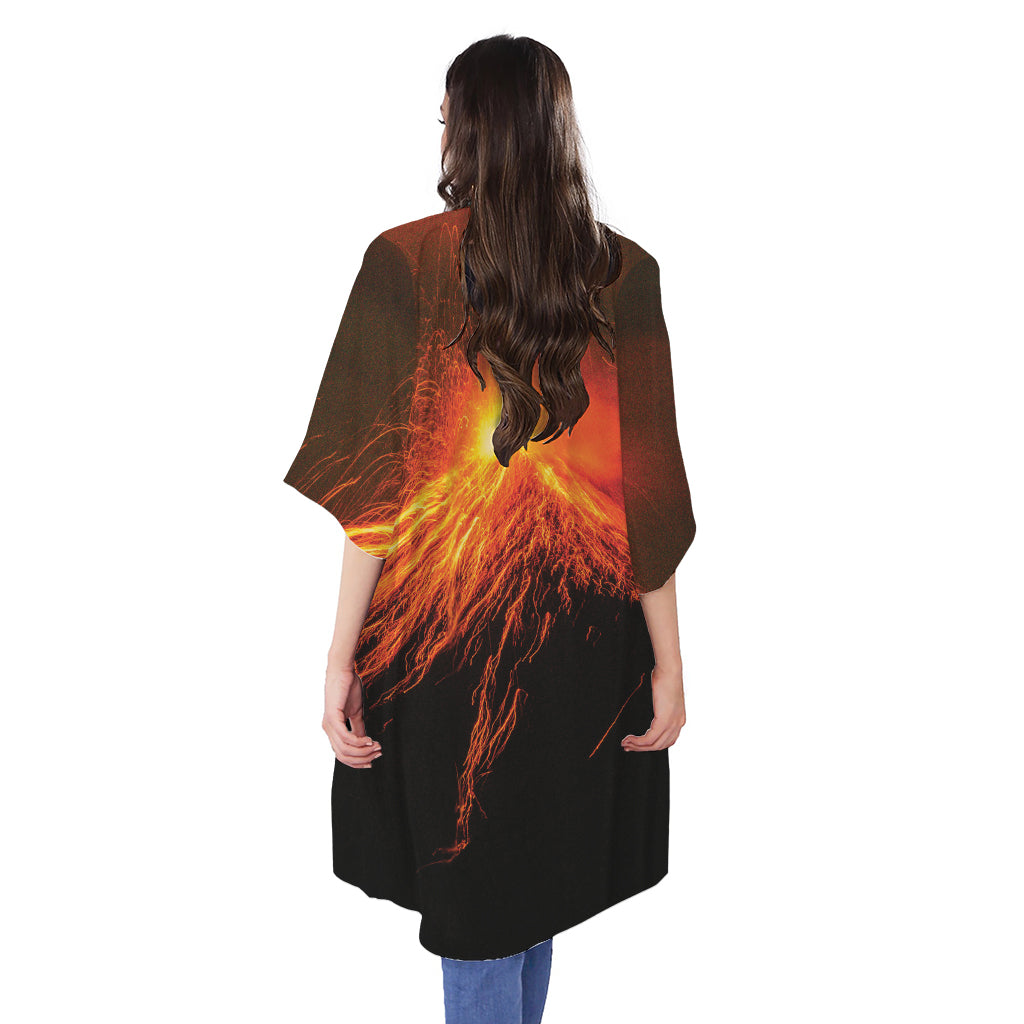 Fire Volcano Print Open Front Beach Cover Up
