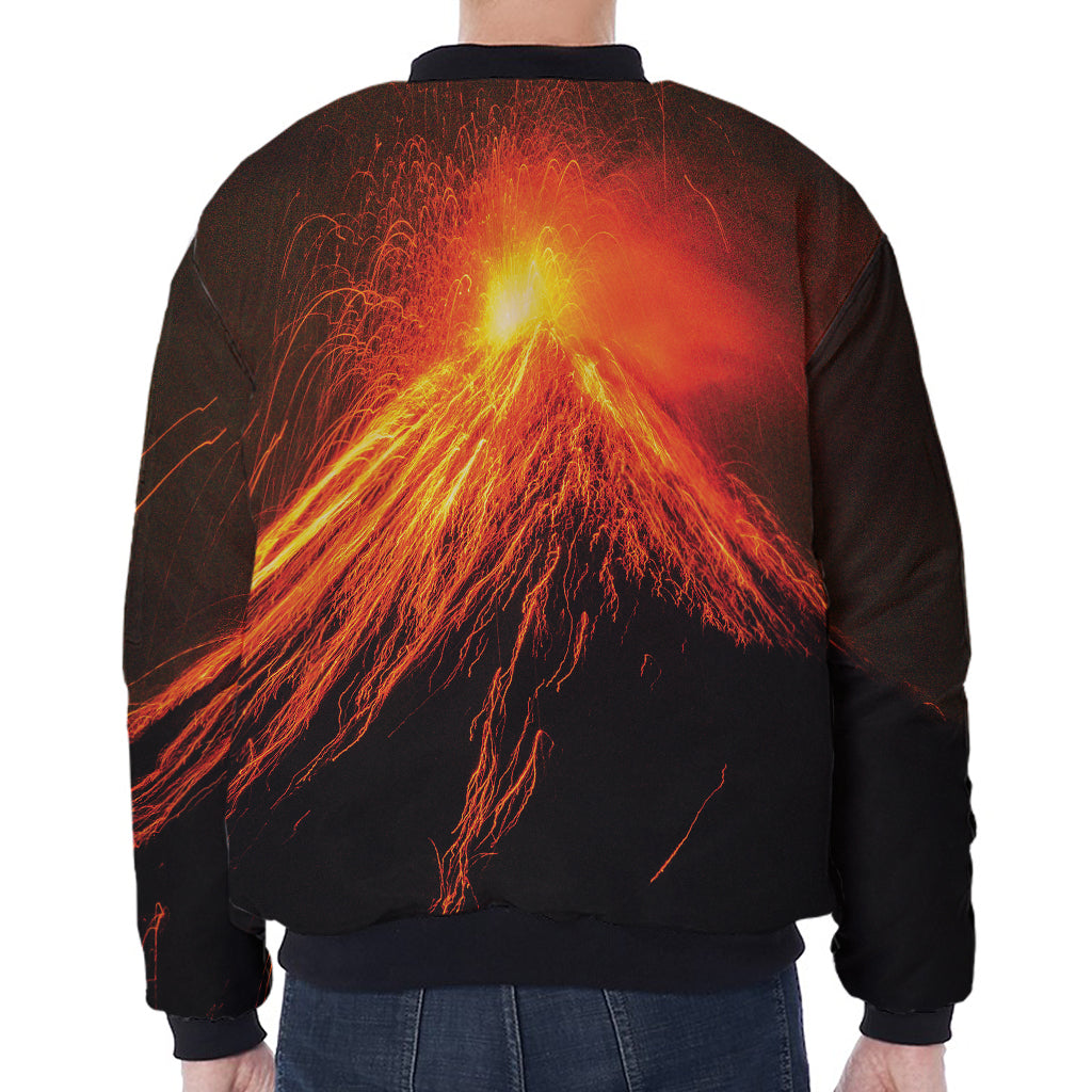 Fire Volcano Print Zip Sleeve Bomber Jacket