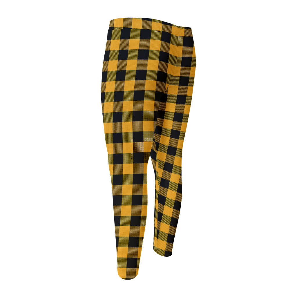 Fire Yellow Buffalo Check Pattern Print Men's Compression Pants