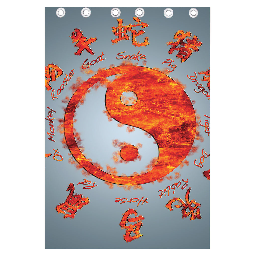 Fire Yin Yang Chinese Zodiac Print Curtain