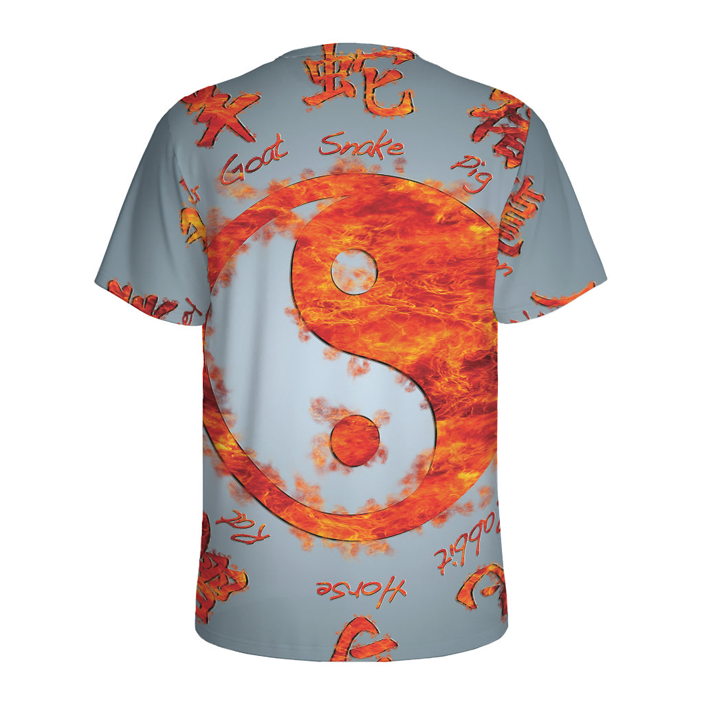 Fire Yin Yang Chinese Zodiac Print Men's Sports T-Shirt