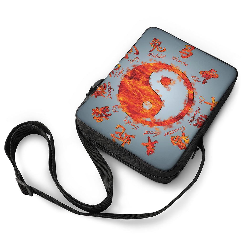 Fire Yin Yang Chinese Zodiac Print Rectangular Crossbody Bag