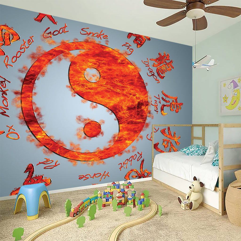 Fire Yin Yang Chinese Zodiac Print Wall Sticker
