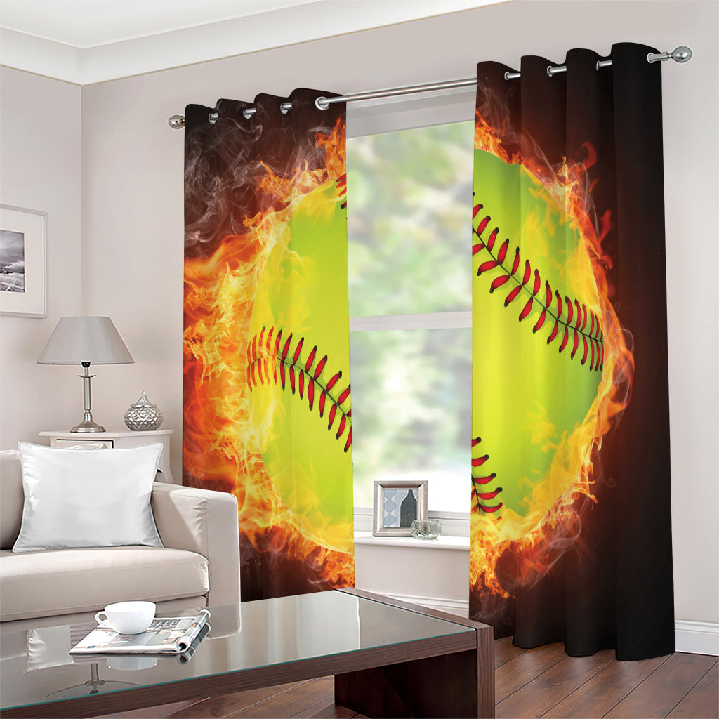 Fireball Softball Print Extra Wide Grommet Curtains