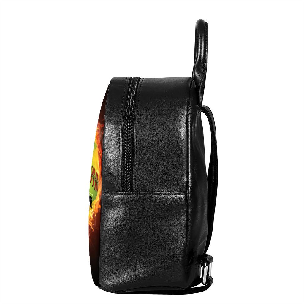 Fireball Softball Print Leather Backpack