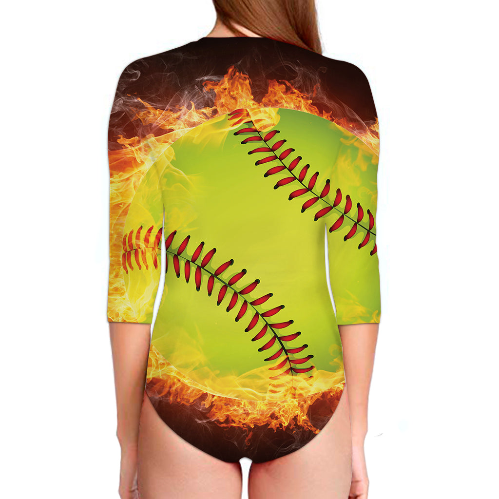 Fireball Softball Print Long Sleeve Swimsuit