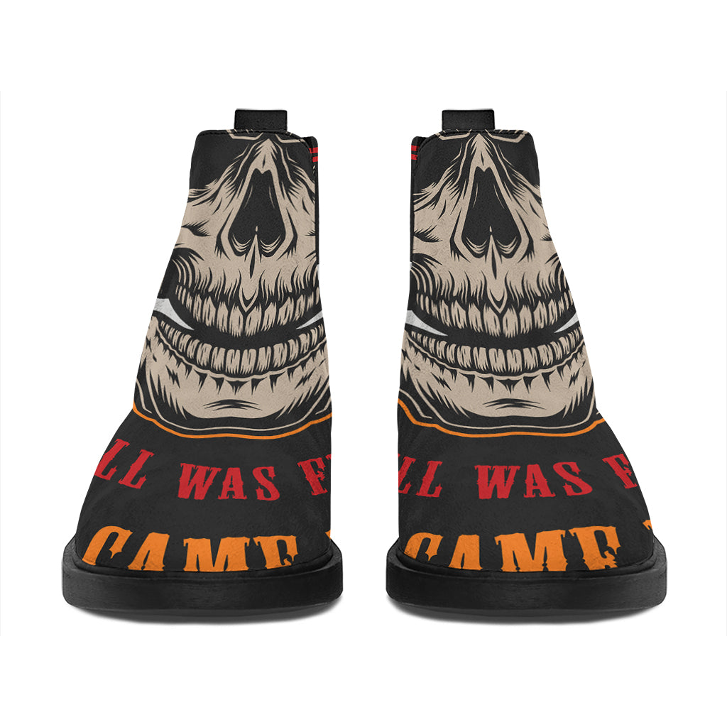 Firefighter Department Skull Print Flat Ankle Boots