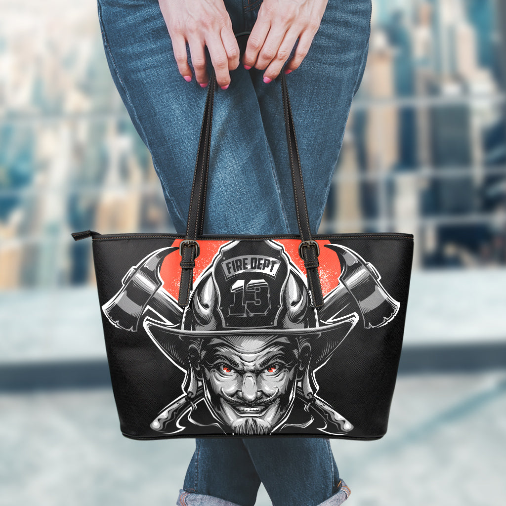 Firefighter Devil Print Leather Tote Bag