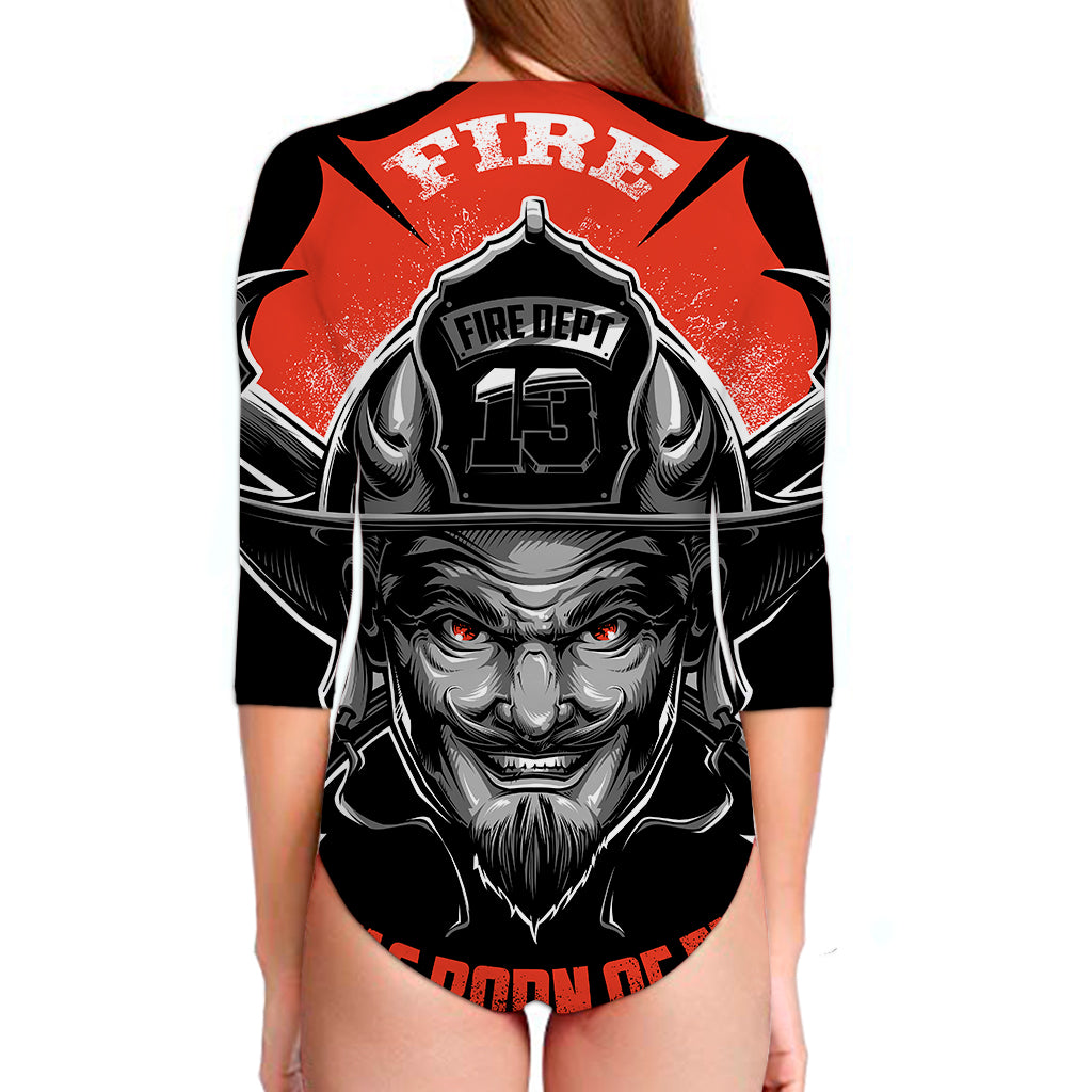 Firefighter Devil Print Long Sleeve Swimsuit