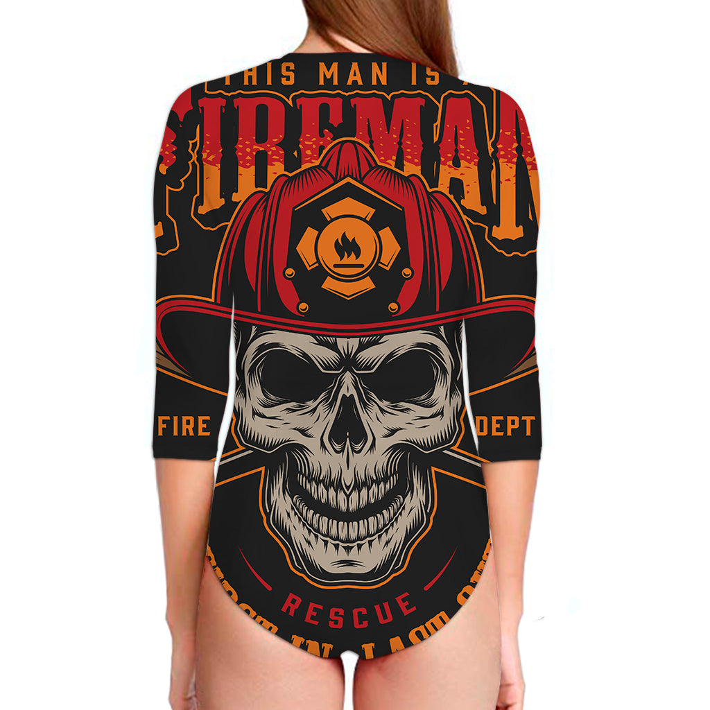 Firefighter First In Last Out Print Long Sleeve Swimsuit