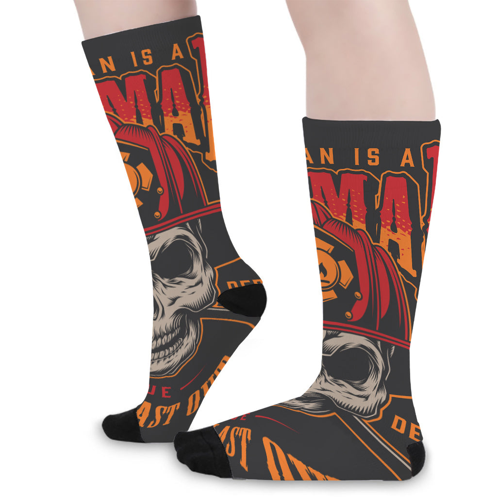 Firefighter First In Last Out Print Long Socks