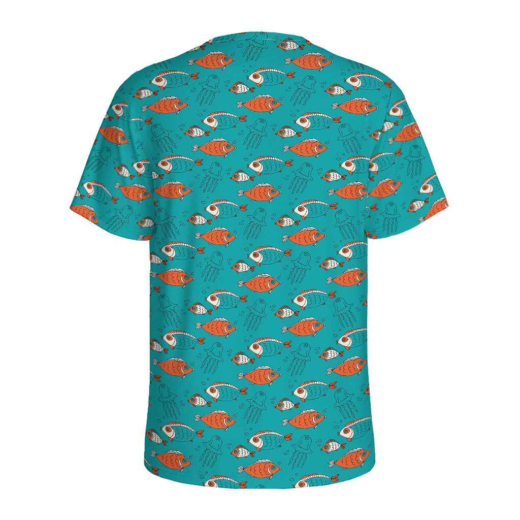 Fish And Jellyfish Pattern Print Men's Sports T-Shirt