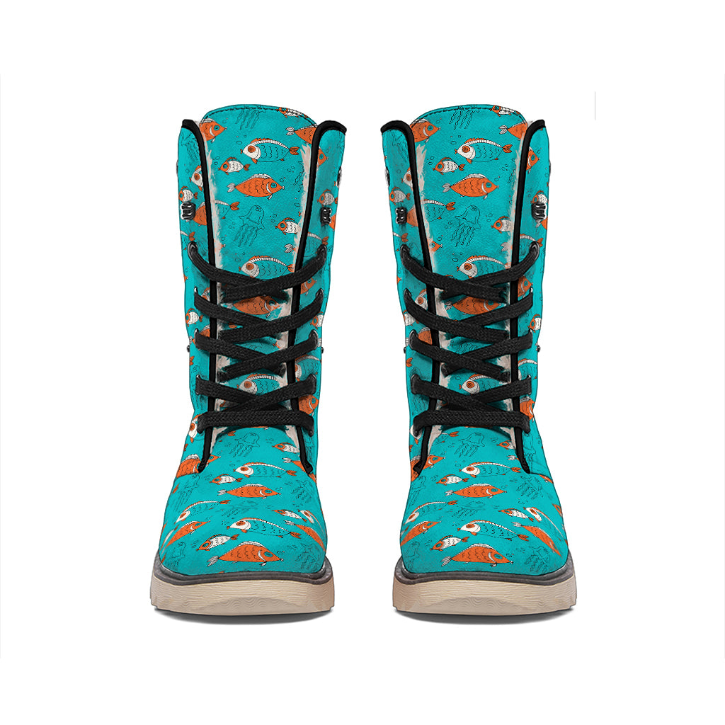 Fish And Jellyfish Pattern Print Winter Boots