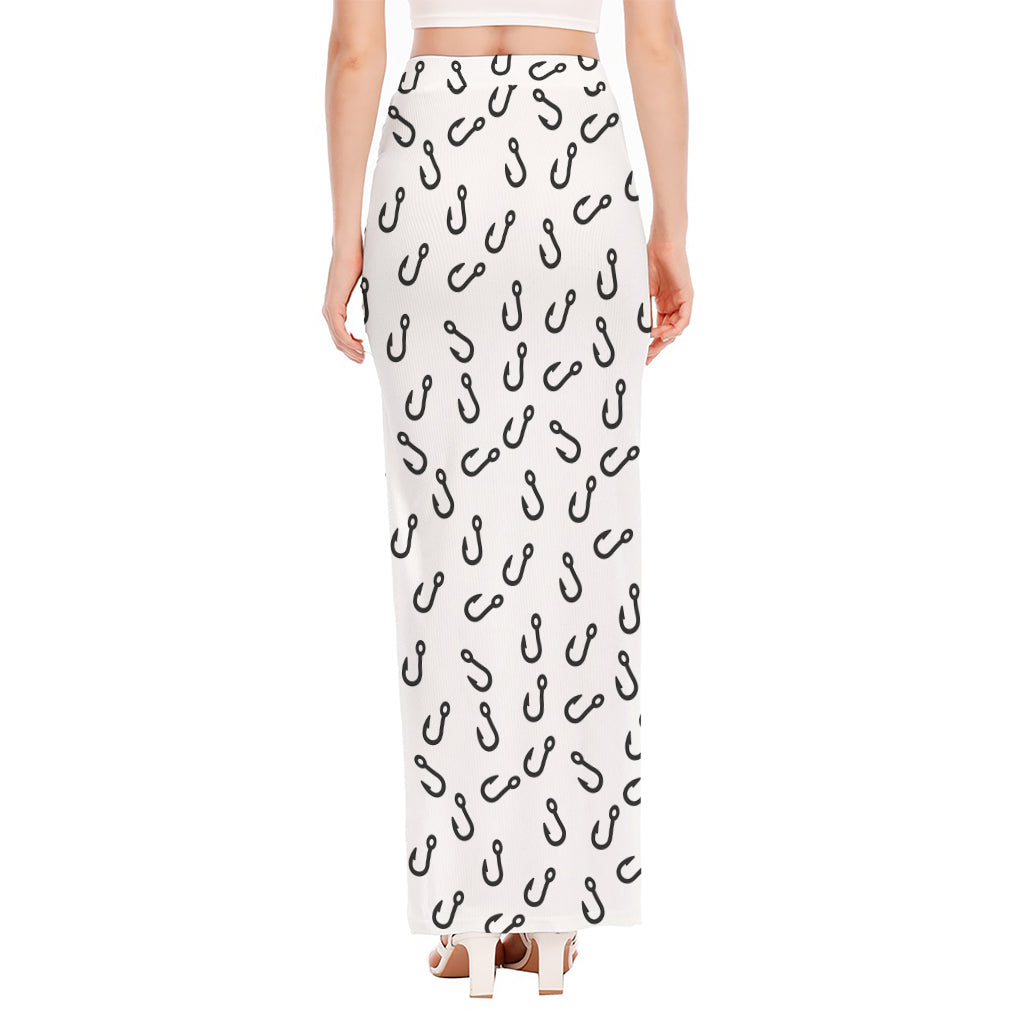 Fish Hook Pattern Print High Slit Maxi Skirt